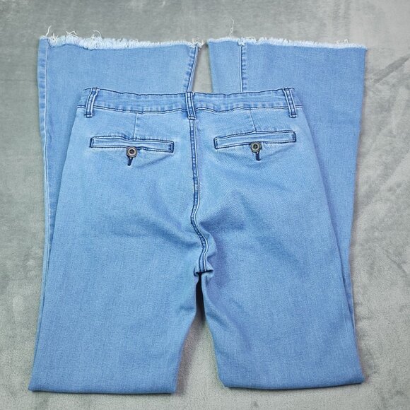 Forever 21 Juniors Flared Jeans Large 30 Waist Light Wash High Rise Frayed Hem - Picture 2 of 8